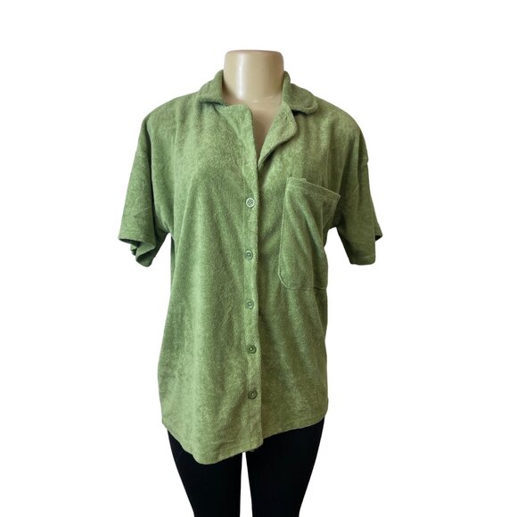 Daisy Street Women's Green Towel Button Down Short Sleeve Shirt Sz M - NWT - Picture 1 of 7